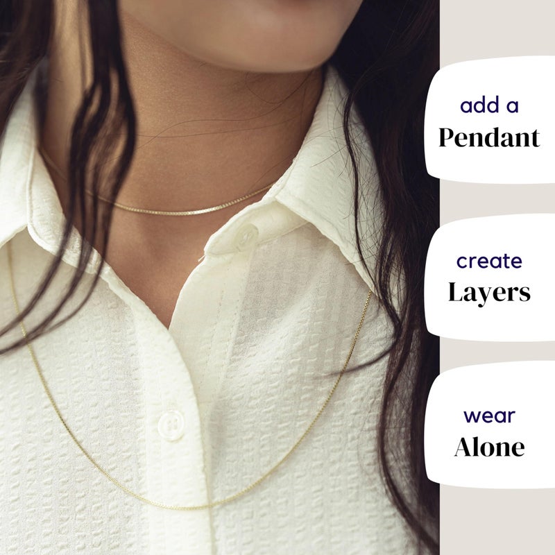 KISPER 24k Gold Box Chain Necklace â€“ Thin, Dainty, Gold Plated Stainless Steel Jewelry for Women with Lobster Clasp, 20" - Image 3